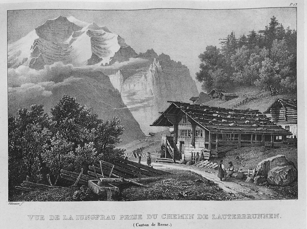 Vue de la Jungfrau prise du chemin de Lauterbrunnen