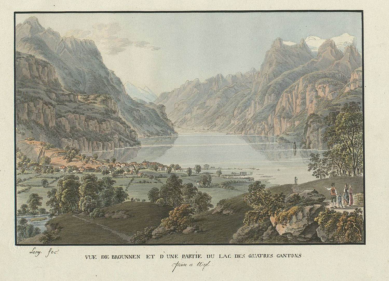 Vue de Brounnen et d'une partie du Lac des Quatres Cantons prise à Wyl