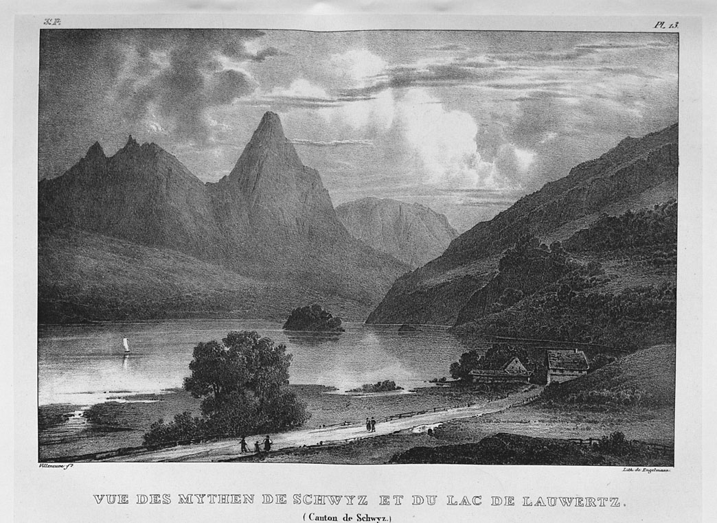 Vue des Mythen de Schwyz et du lac de Lauwertz