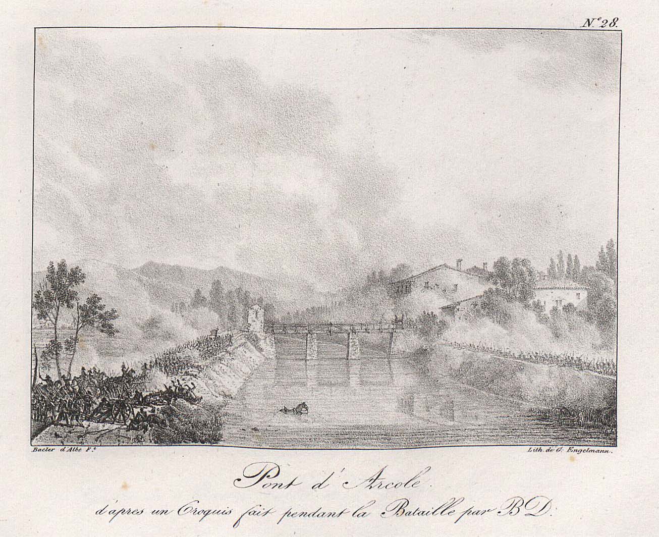 Pont d'Arcole d'après un croquis fait pendant la bataille par B.D.