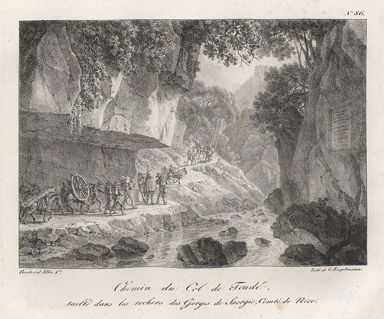 Chemin du Col de Tondé, taillé dans les rochers des Gorges de Saorgio, Comté de Nice.