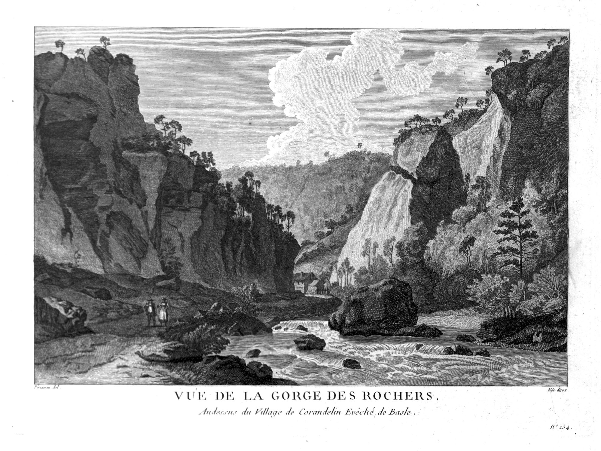Vue de la Gorge des rochers, Audessus du Village de Corandelin Evêché de Basle