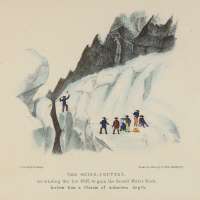 The Guide, Couttet, ascending the Ice Cliff to gain the Grand Mulet Rock, below him a Chasm of unknown depth
