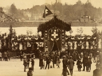 Les fêtes universitaires de Lausanne, cantine de la Grenette, place Riponne, 17-20 mai 1891. (© UNIL Archives)