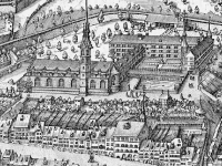 Fribourg, le collège Saint-Michel selon la vue de Martin Martini, 1606. (© Section d’histoire de l’art, UNIL)
