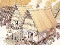 Un village littoral lémanique qui pouvait se trouver à Vidy. Néolithique moyen, 4e millénaire av. J.-C.