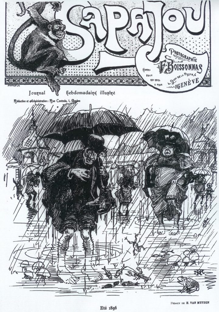 Evert van Muyden, « Eté 1896 », Le Sapajou : organe hebdomadaire illustré des quadrumanes et du Landsturm [puis] journal hebdomadaire illustré, Genève : C. Eggimann, 1895-1896, 1896, N°24