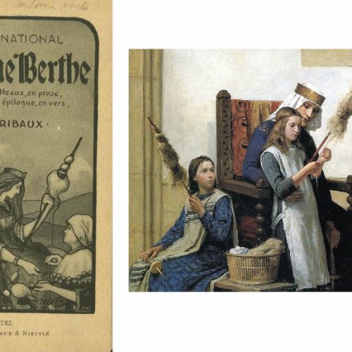 Inspiration. Peinture : Albert Anker, La Reine Berthe et les fileuses, 1888. Huile sur toile, 86 x 126 cm. MCBA, Lausanne.