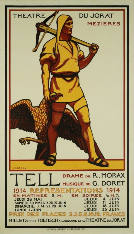 Affiche de la pièce Tell, 1914, Théâtre du Jorat à Mézières.