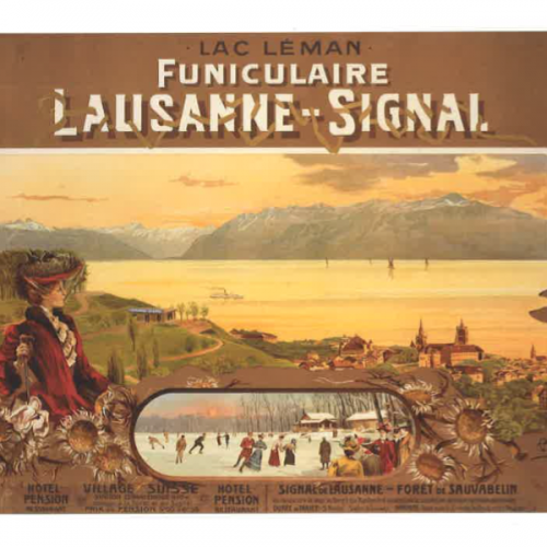 Carlo Pellegrini, Chemin de fer funiculaire Lausanne-Signal, c. 1899, lithographie, 79x105cm.