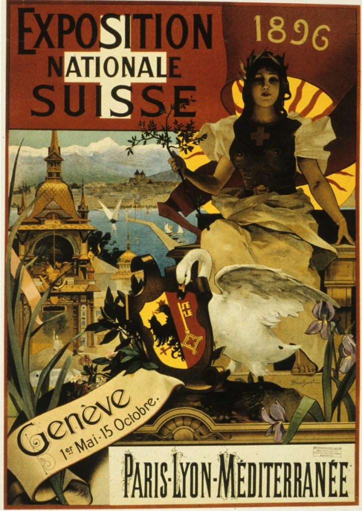 Emile-Auguste Pinchard, Affiche de l’Exposition nationale suisse de Genève, 1896, impr. Fretz Zürich, Kunstgewerbemuseum, Source: O.Pavillon, P.Pauchard, 1991, p. 35