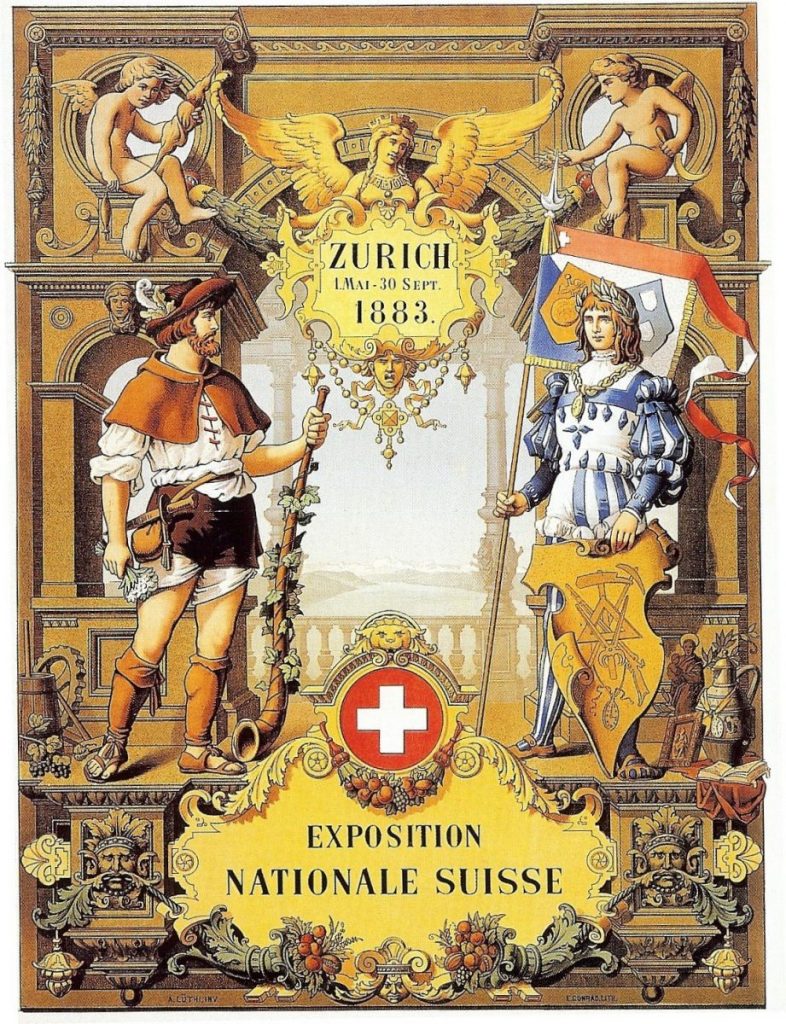 A. Lüthi, Affiche de l’Exposition nationale de Zurich, 1883, Zurich, Kunstgewerbemuseum Source : Source: O.Pavillon, P.Pauchard, 1991, p.31.