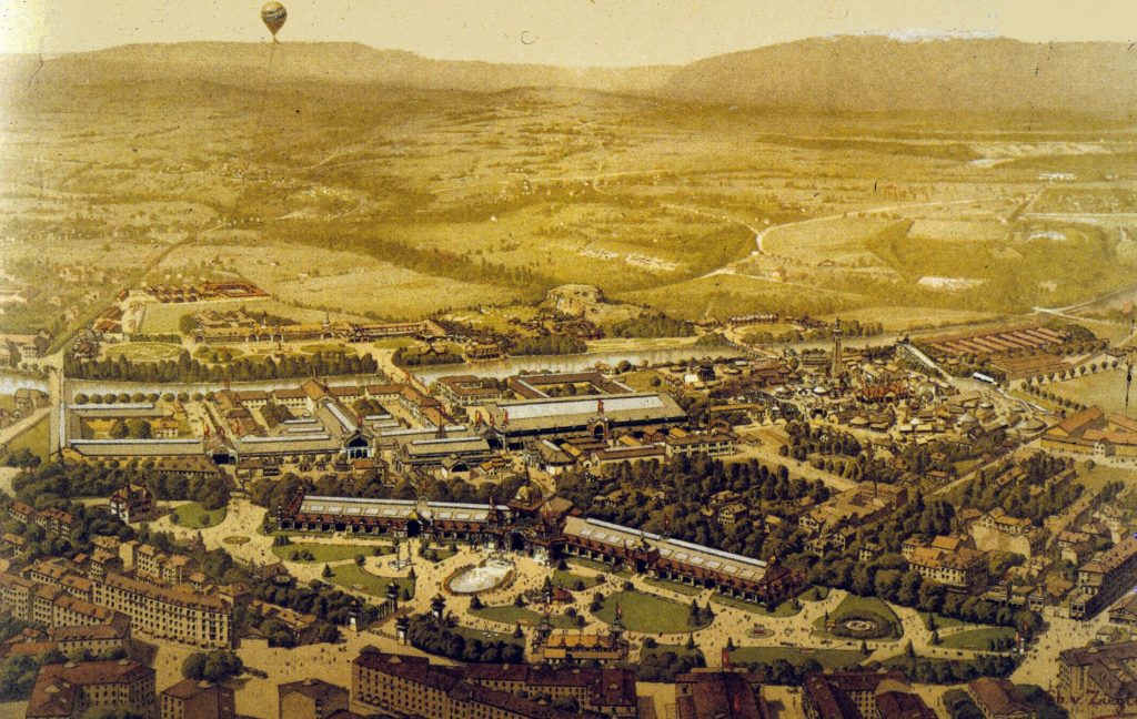 Christophe François von Ziegler, Exposition nationale suisse, Genève, 1896 : vue générale du site, 1896, lithographie, Source : Dilps.